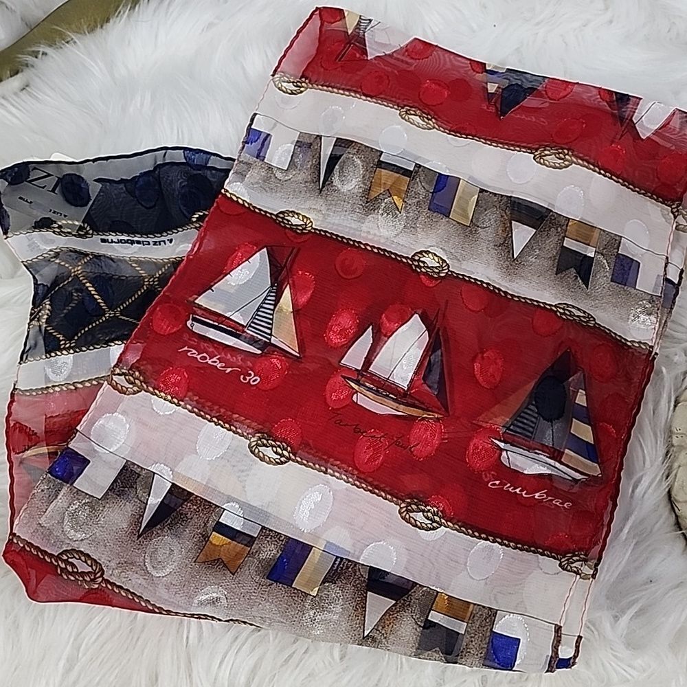Vintage Nautical Sailboat Liz Claiborne Sheer Scarf NWT